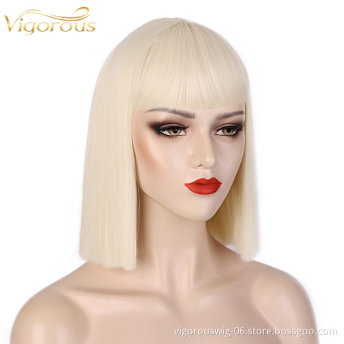 Vigorous Short Bob Straight Wig With Bangs for Black Women Synthetic Bob Wigs Blonde Wig for Party Daily Use Shoulder Length